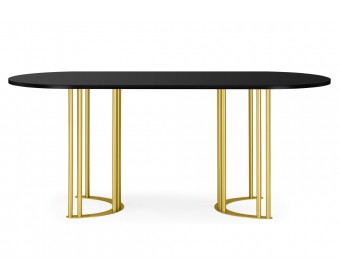 Деревянный стол Хьюго О 180 х 90 черная шагрень пленка / золотые ноги