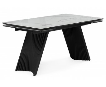 Стеклянный стол Вейв 140(200)х80 кристл белый мрамор / черный