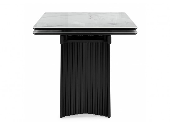 Стеклянный стол Вейв 140(200)х80 кристл белый мрамор / черный