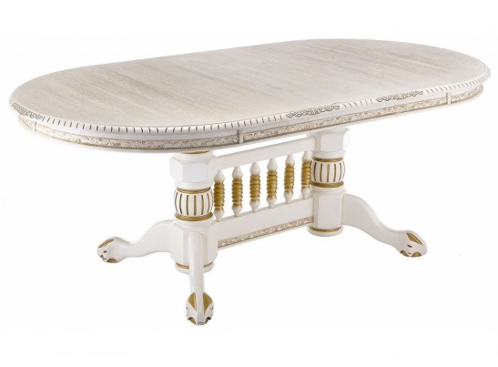 Деревянный стол Кантри 160(200-240)х107х78 молочный с золотой патиной в Ростове-на-Дону