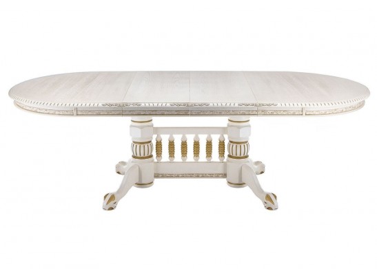 Деревянный стол Кантри 160(200-240)х107х78 молочный с золотой патиной в Ростове-на-Дону