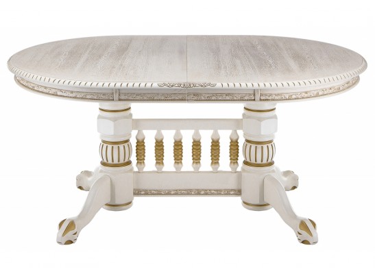 Деревянный стол Кантри 160(200-240)х107х78 молочный с золотой патиной в Ростове-на-Дону