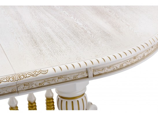 Деревянный стол Кантри 160(200-240)х107х78 молочный с золотой патиной в Ростове-на-Дону