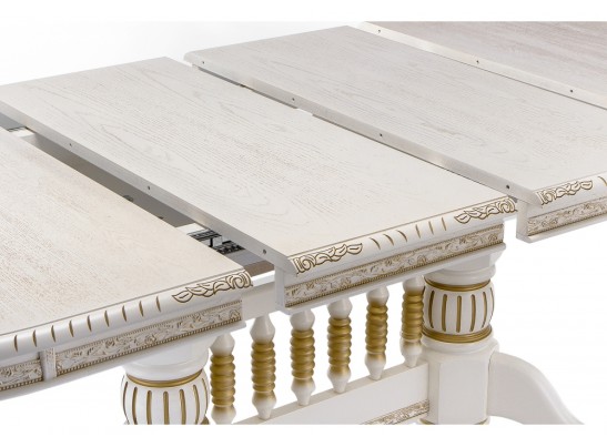 Деревянный стол Кантри 160(200-240)х107х78 молочный с золотой патиной в Ростове-на-Дону