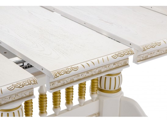 Деревянный стол Кантри 160(200-240)х107х78 молочный с золотой патиной в Ростове-на-Дону