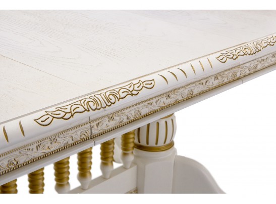 Деревянный стол Кантри 160(200-240)х107х78 молочный с золотой патиной в Ростове-на-Дону