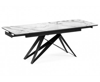 Стеклянный стол Блэкберн 140(200)х80х75 белый мрамор / черный