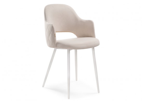 Стул на металлокаркасе Гутрид прошивка ромбы сзади бежевый / белый каркас в Ростове-на-Дону