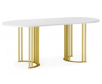 Деревянный стол Хьюго О 180 х 90 белая шагрень пленка / золотые ноги