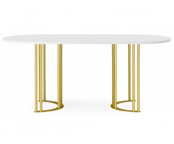 Деревянный стол Хьюго О 180 х 90 белая шагрень пленка / золотые ноги