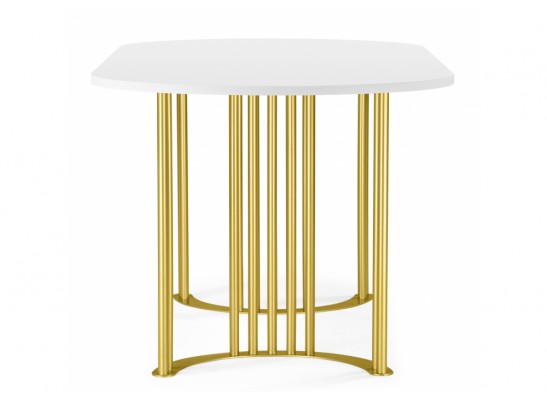 Деревянный стол Хьюго О 180 х 90 белая шагрень пленка / золотые ноги