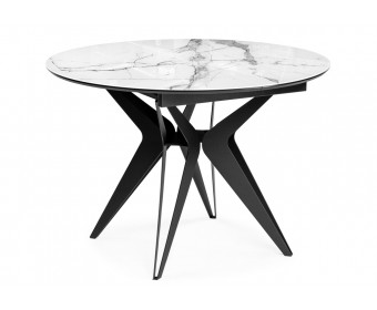 Стеклянный стол Рикла 110(150)х110х76 белый мрамор / черный