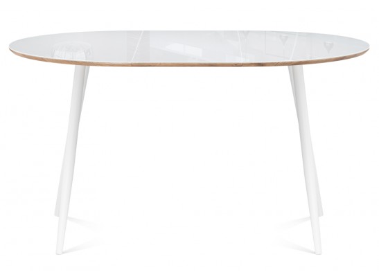 Стеклянный стол Абилин 100(140)х100х76 ультра белое стекло / дуб вотан / белый матовый в Ростове-на-Дону