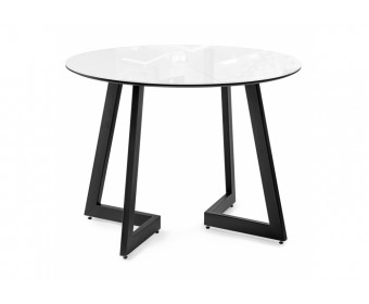 Стеклянный стол Алингсос 100(140)х100х76 белый / белая шагрень / черный кварц