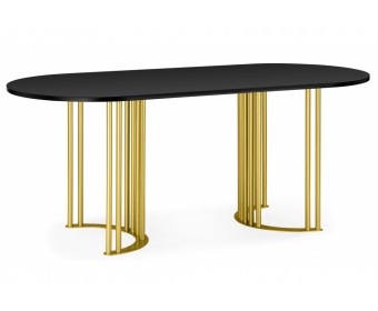 Деревянный стол Хьюго О 160 х 90 черная шагрень пленка / золотые ноги