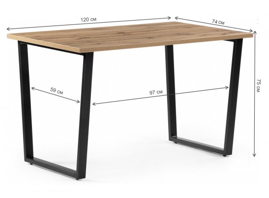 Стол Лота Лофт 120х74х75 25 мм дуб вотан / матовый черный в Ростове-на-Дону
