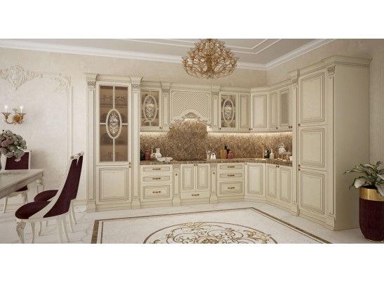 Кухня Афина 30 (3,9*2,6 м) крем/фиолетовая патина