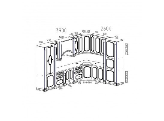 Кухня Афина 30 (3,9*2,6 м) крем/фиолетовая патина