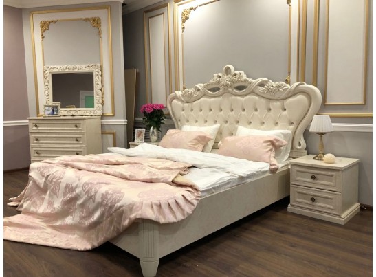 Кровать с мягким изголовьем "Афина" крем корень