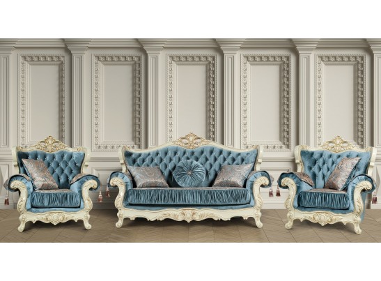 Комплект мягкой мебели Эсмеральда, крем (ткань бирюза)