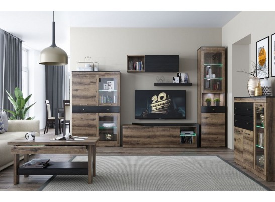 Шкаф с витриной 2V2D1S, JAGGER, цвет Дуб монастырский /Черный