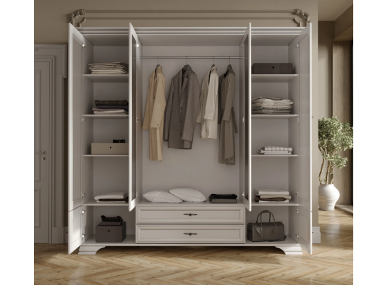 Шкаф четырехдверный с зеркалом KENTAKI белый