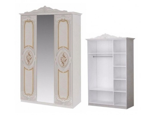 Шкаф 4-х дверный с зеркалами "Роза" беж.