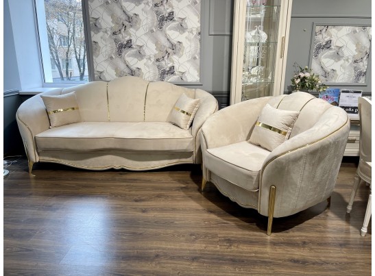 Комплект Лара, (диван + 2 кресла) бежевый золото