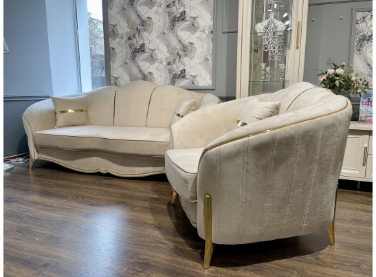 Комплект Лара, (диван + 2 кресла) бежевый золото