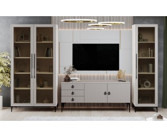 Гостиная Стелла 1+тв+2 светло серый камень