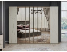 Шкаф Лейла 6-створчатый с зеркалом светло серый камень