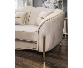  Диван Лара 3х местный бежевый золото