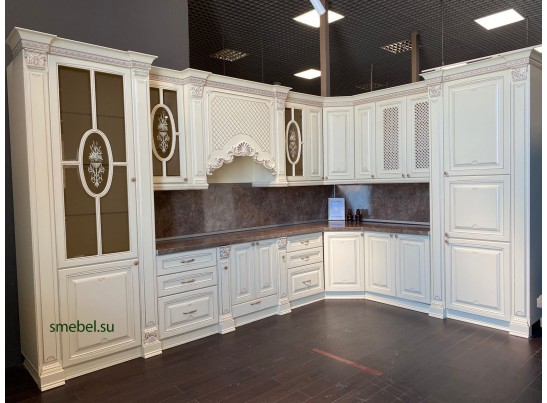 Кухня Афина 30 (3,9*2,6 м) крем/фиолетовая патина