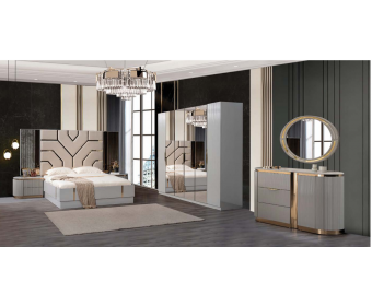Спальня "Ницца Luxury" (6ти ств. кровать,ламели) мокко/крем