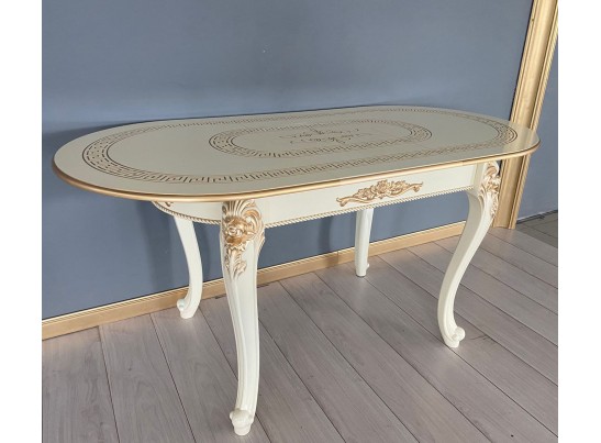 Стол овальный раскладной Милан на 4х ножках (слоновая кость, патина золото)