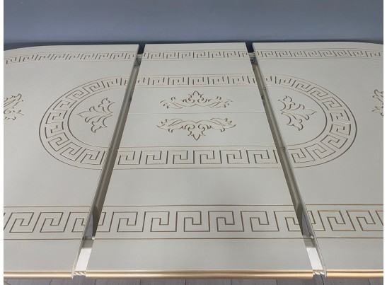 Стол овальный раскладной Милан на 4х ножках (слоновая кость, патина золото)