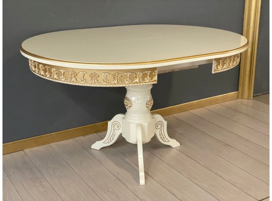 Стол круглый раскладной Верона с молдингом (слоновая кость, золото)