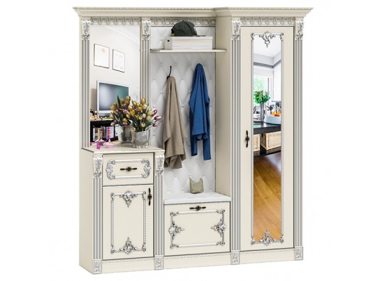 Прихожая Визит П-3 Белый/Ручная роспись серебром в Ростове-на-Дону