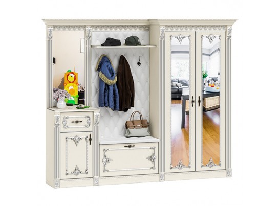 Прихожая Визит П-6 Белый/Ручная роспись серебром в Ростове-на-Дону