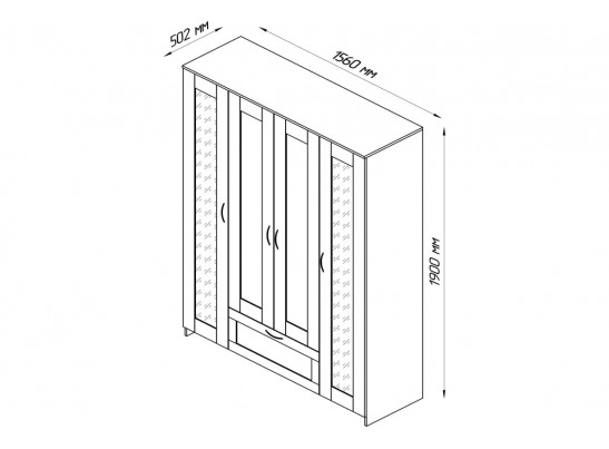 Шкаф Шведский Стандарт 4 двери и 1 ящик с зеркалами СИРИУС 4 2.02.01.042.1 в Ростове-на-Дону