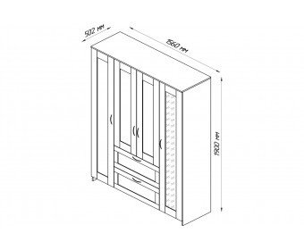Шкаф 4 двери и 2 ящика с зеркалами СИРИУС 4 2.02.01.091.1