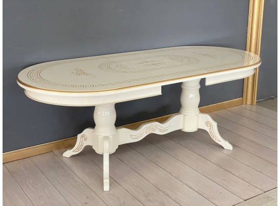 Стол овальный раскладной Милан (слоновая кость, золотая патина)