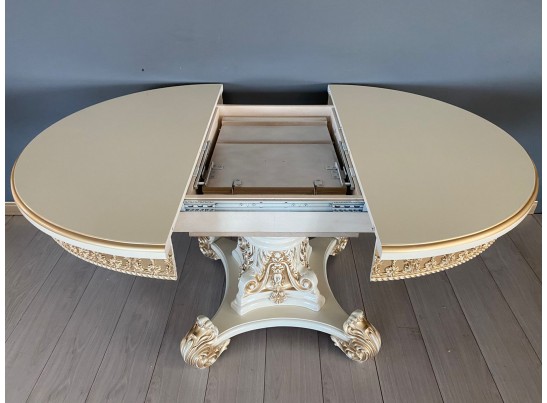 Стол круглый раскладной Изабелла 110(140) (слоновая кость, патина золото)