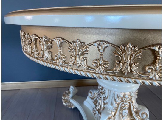 Стол круглый раскладной Изабелла 110(140) (слоновая кость, патина золото)