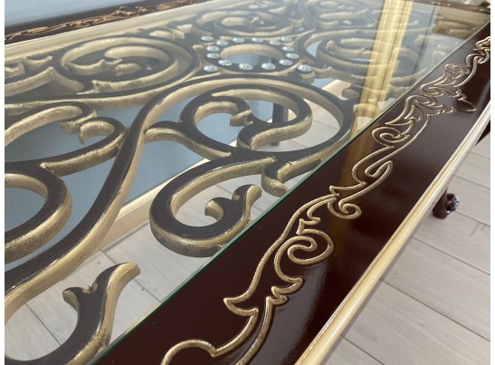 Стол журнальный прямоугольный Жасмин (темный орех, золото)