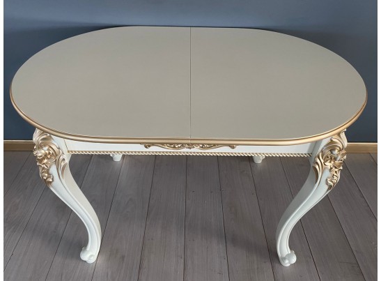 Стол овальный раскладной Розалия (слоновая кость, патина золото)