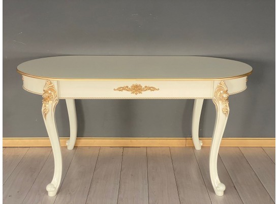 Стол овальный раскладной Розалия (слоновая кость, патина золото)