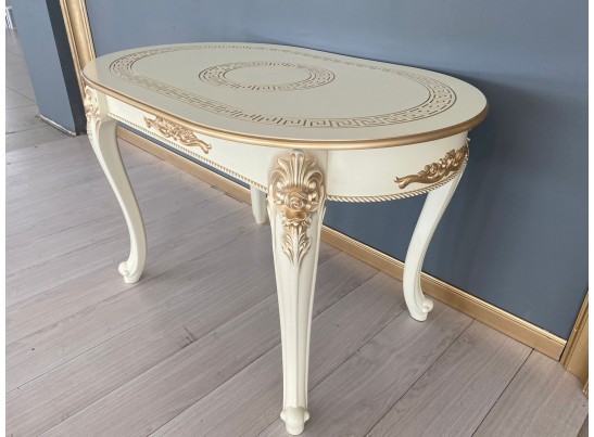 Стол овальный раскладной Милан на 4х ножках (слоновая кость, патина золото)