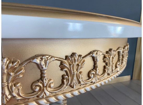 Стол круглый раскладной Изабелла 110(140) (белый, патина золото)