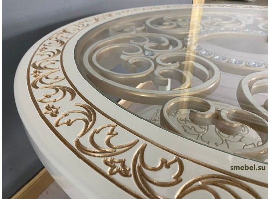 Стол журнальный круглый Жасмин (слоновая кость, патина золото) Стол журнальный круглый Жасмин (слоновая кость, патина золото)